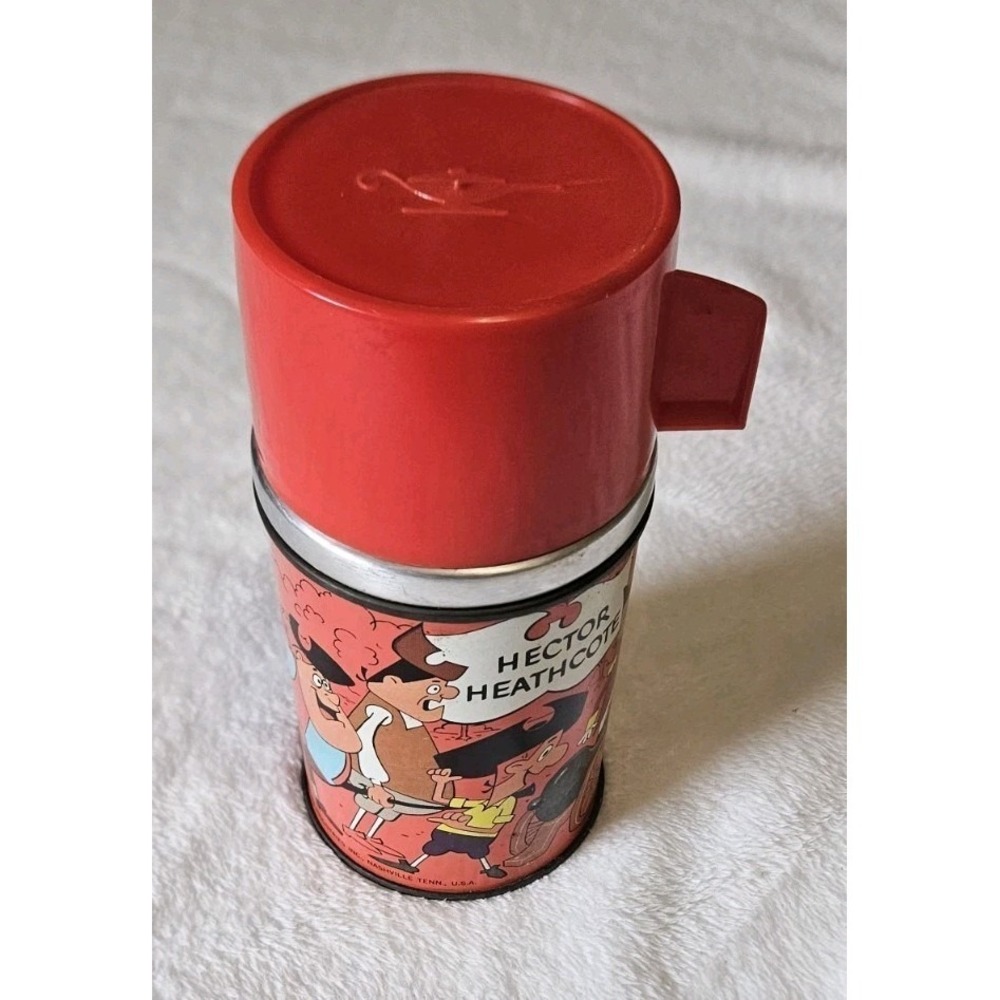 Vtg 1964 Aladdin Hector Heathcote Metal Thermos No Rust Complete Red Cap Cup